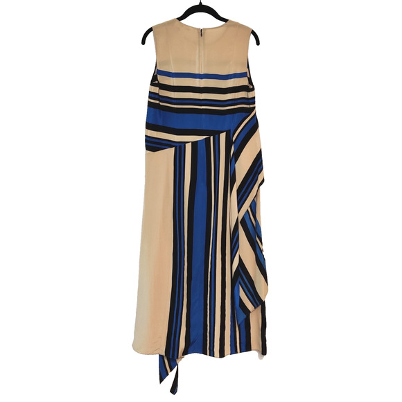 Diane Von Furstenberg DVF Borel Stripe Silk Shift Dress Size 2 Beige Blue Resort - Picture 6 of 16